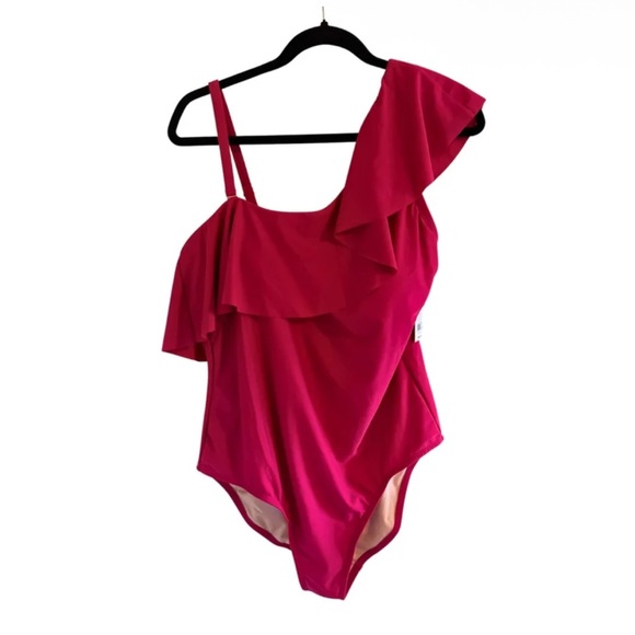 NWT! Kona Sol Women's Ruffle One Shoulder Full Coverage One Piece Swimsuit - Picture 2 of 5